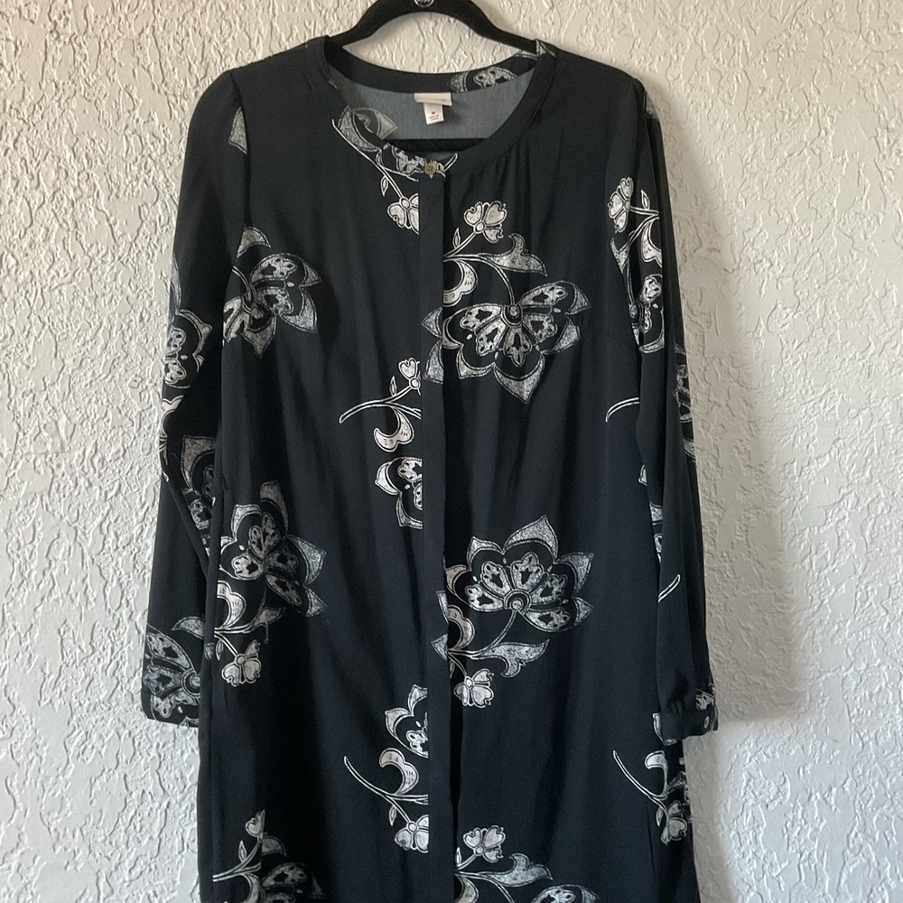 Merona Black and White Floral Long Sleeve Dress
